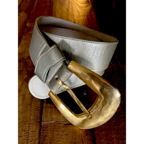Vintage Patricia Green Details Leather Belt Gold hardware Size Large - Picture 1 of 6